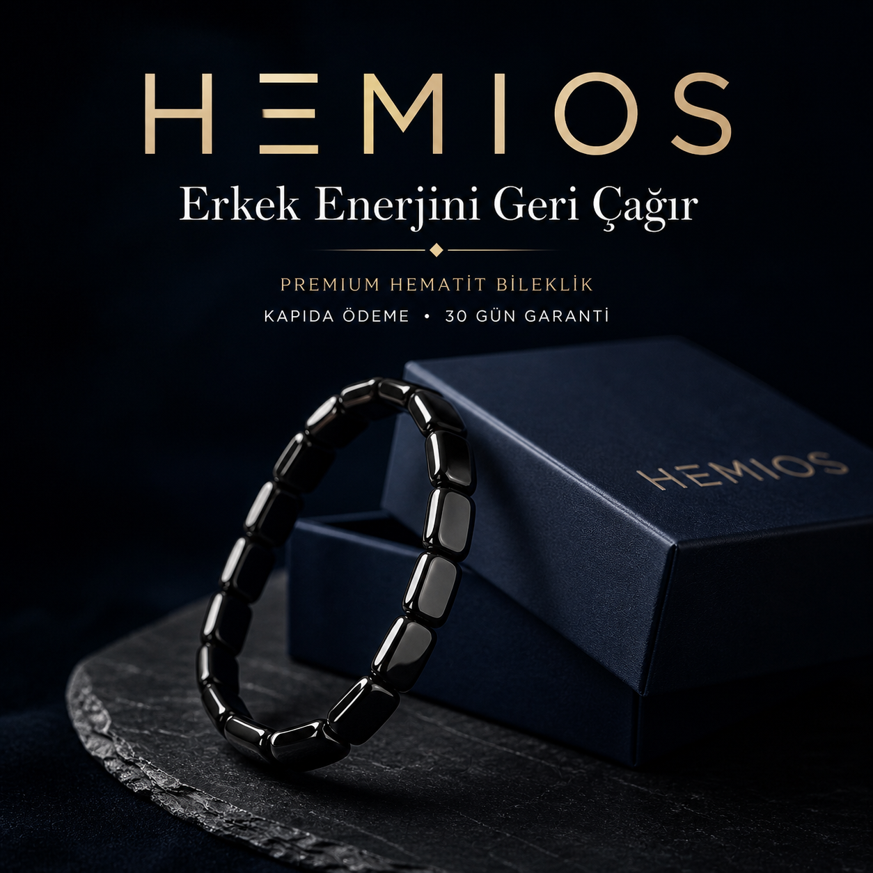 Hemios Hematit Erkek Maskülen Enerji Bilekliği