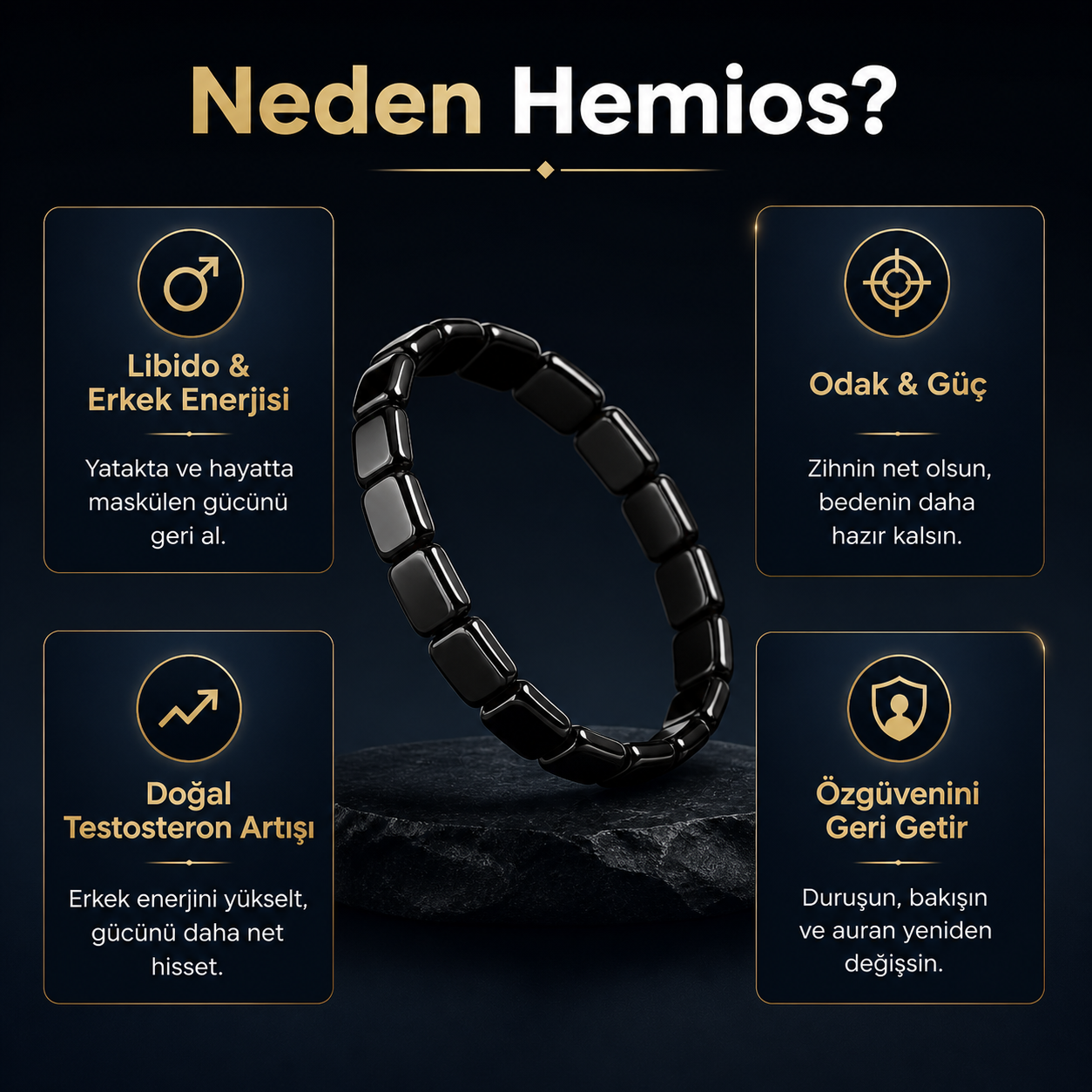 Hemios Hematit Erkek Maskülen Enerji Bilekliği