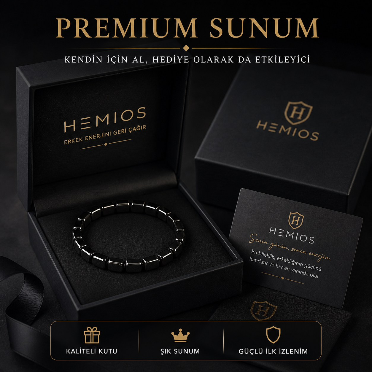 Hemios Hematit Erkek Maskülen Enerji Bilekliği